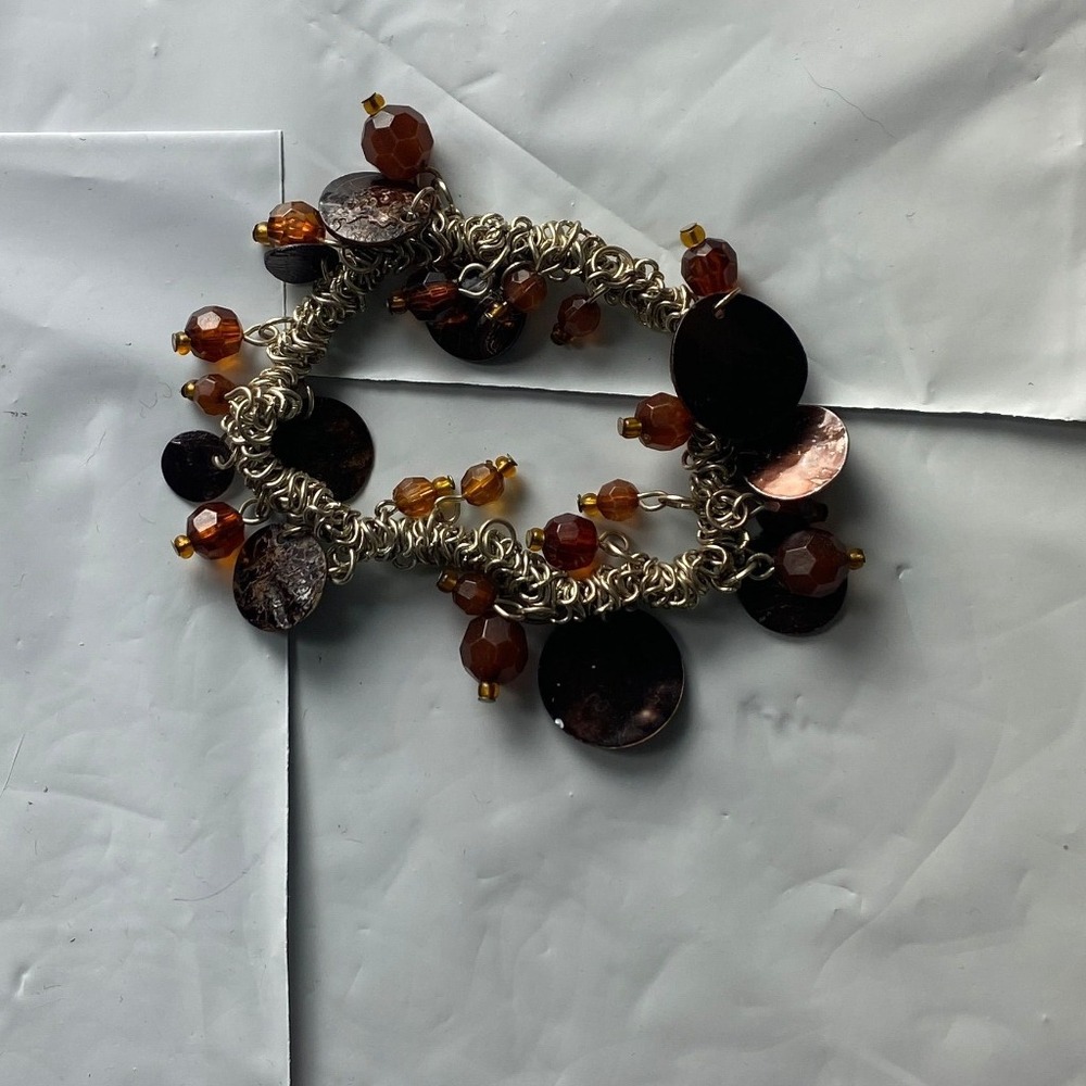 Boho Beaded Bracelet With Sequins Copper Tones Adjustable
